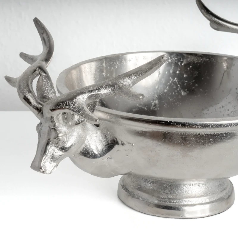 Coupe Décorative Argentée avec Poignées Têtes de Cerf (Petite)