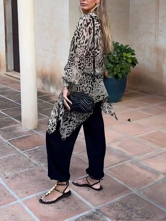 Casual Personalized Animal Print Irregular Hem Shirt