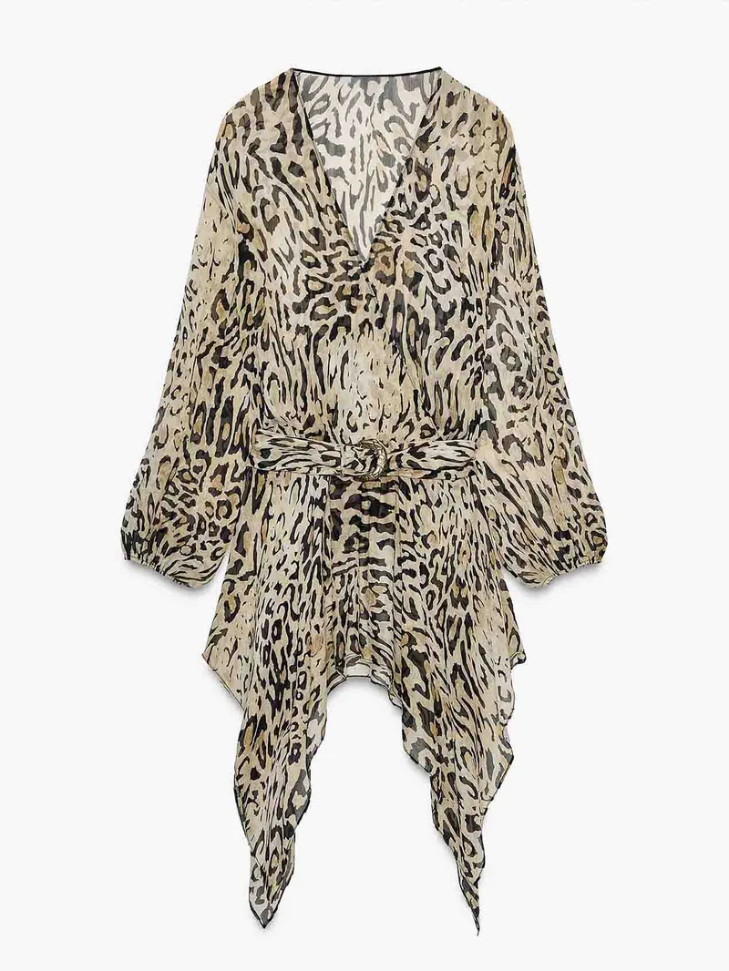 Casual Personalized Animal Print Irregular Hem Shirt