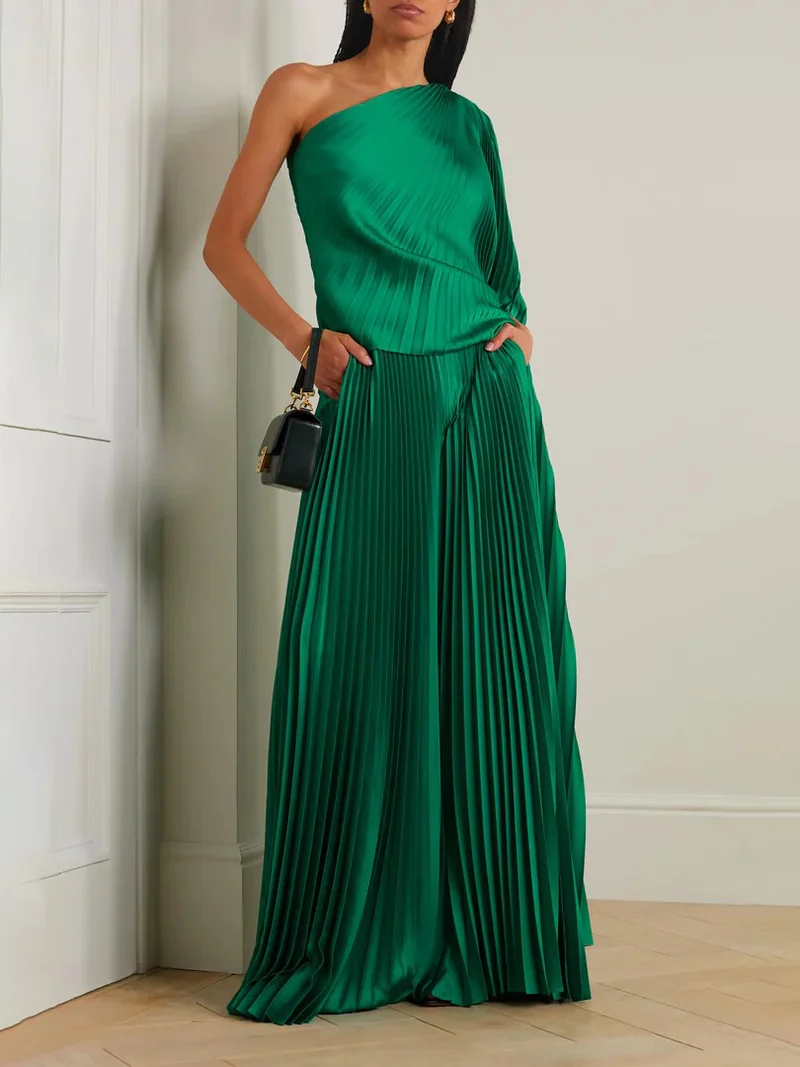 Elegant Pleated Satin Wide-leg Pants