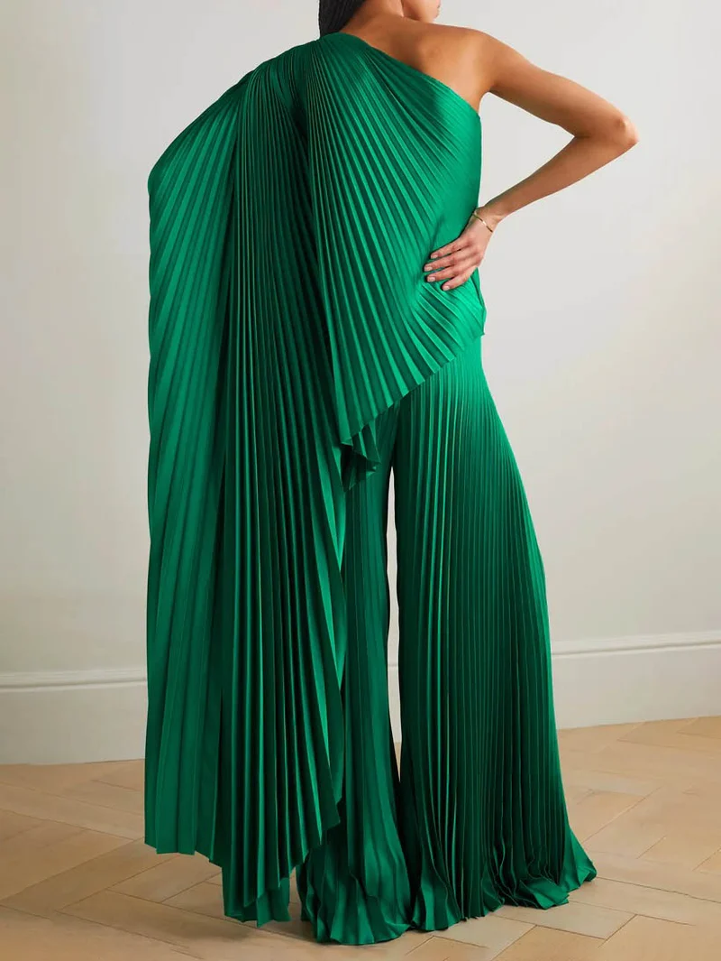 Elegant Pleated Satin Wide-leg Pants