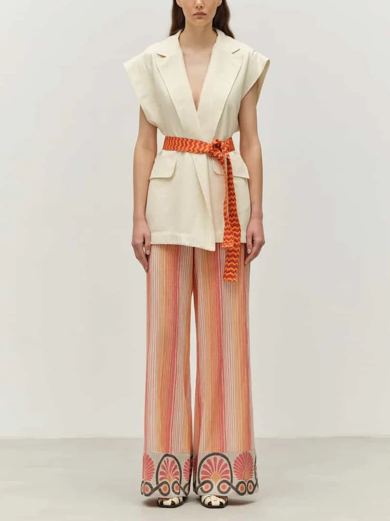 Retro Ethnic Striped Print Wide-leg Pants