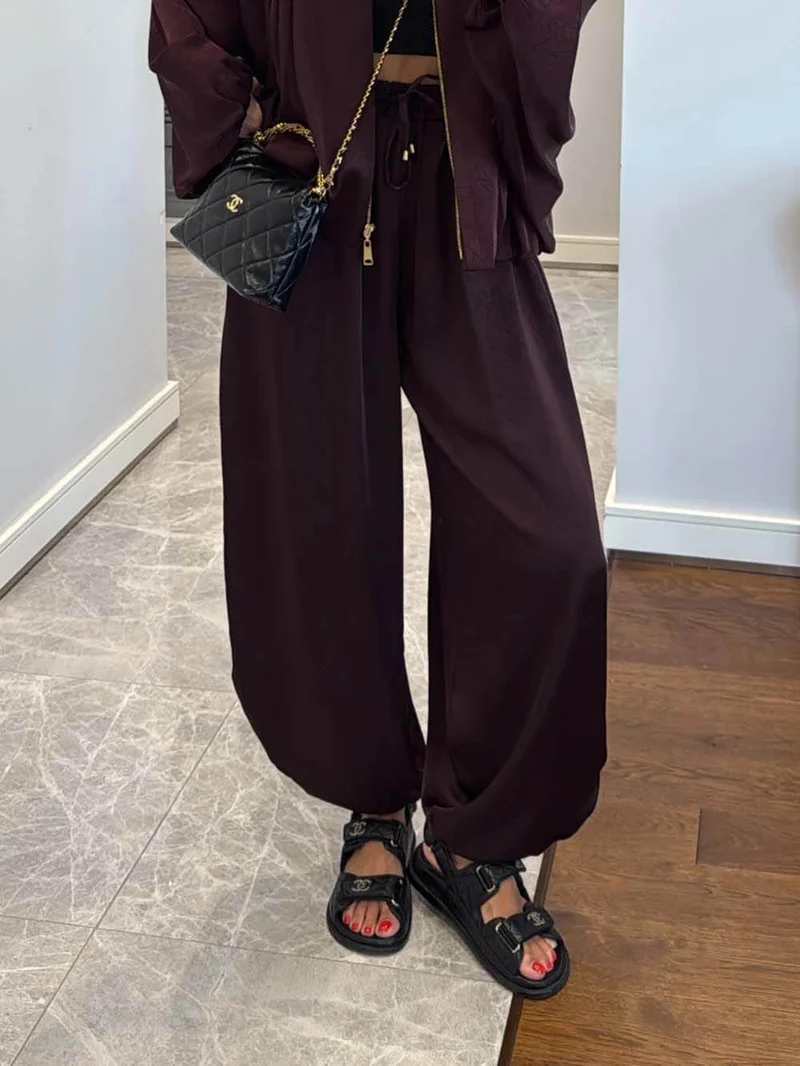 Elegant Satin Bomber Loose Bloomers Pants
