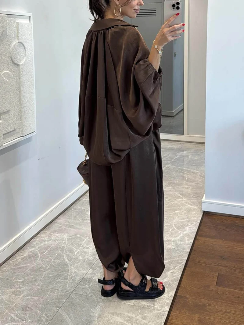 Elegant Satin Bomber Loose Bloomers Pants