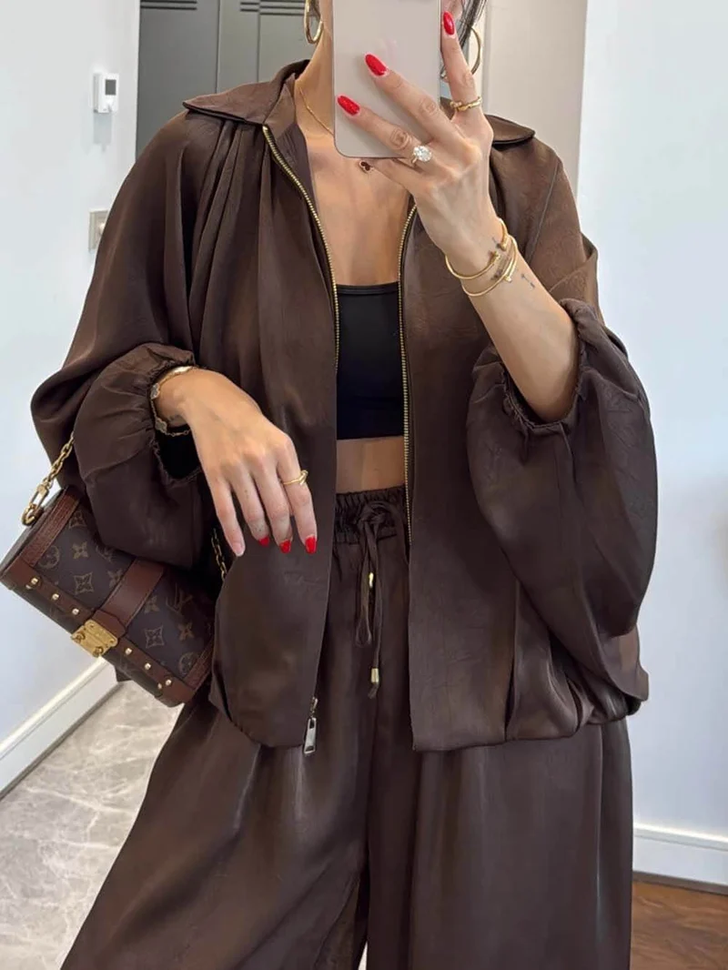 Elegant Satin Bomber Loose Bloomers Pants