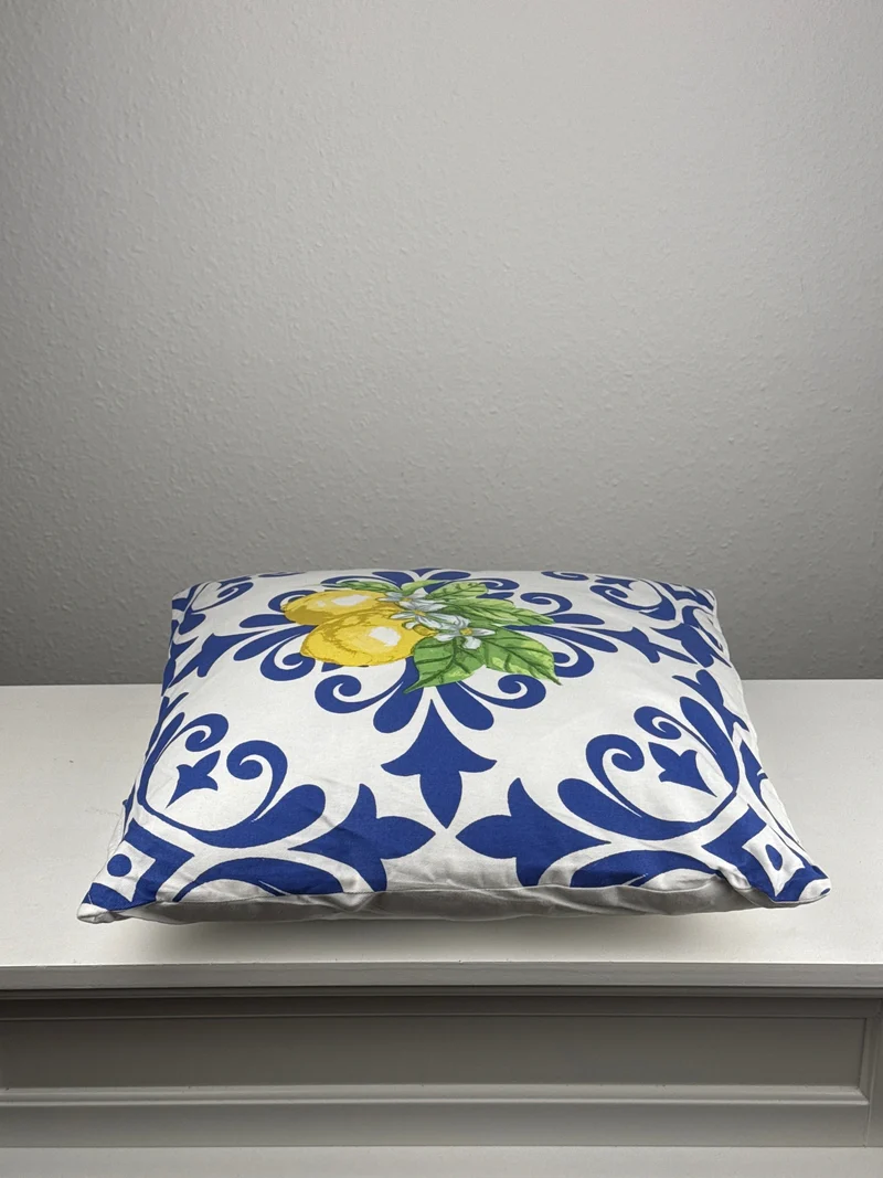 Coussin Citron avec rembourrage - Housse bleu méditerranéen