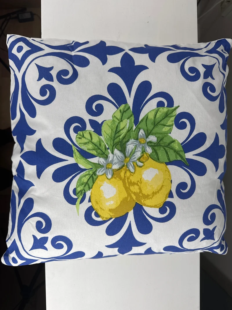 Coussin Citron avec rembourrage - Housse bleu méditerranéen