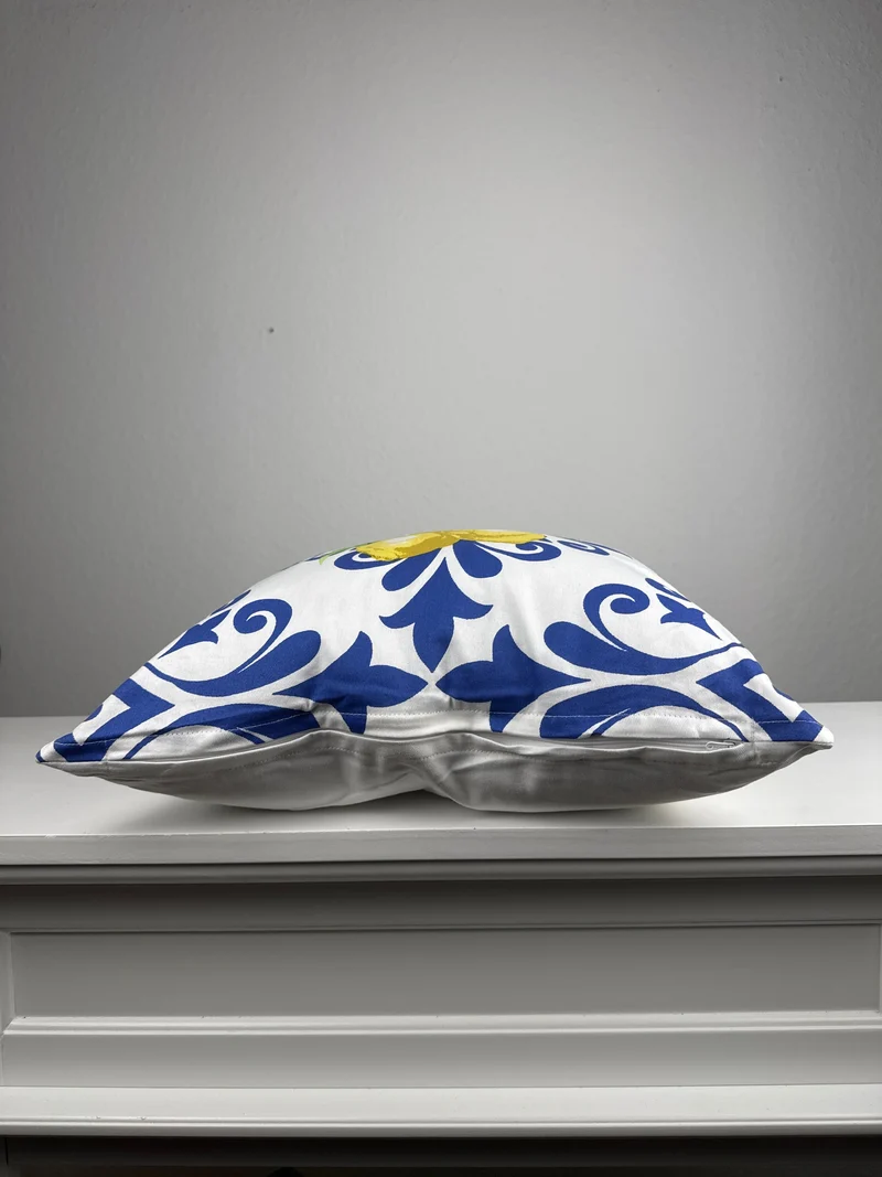 Coussin Citron avec rembourrage - Housse bleu méditerranéen