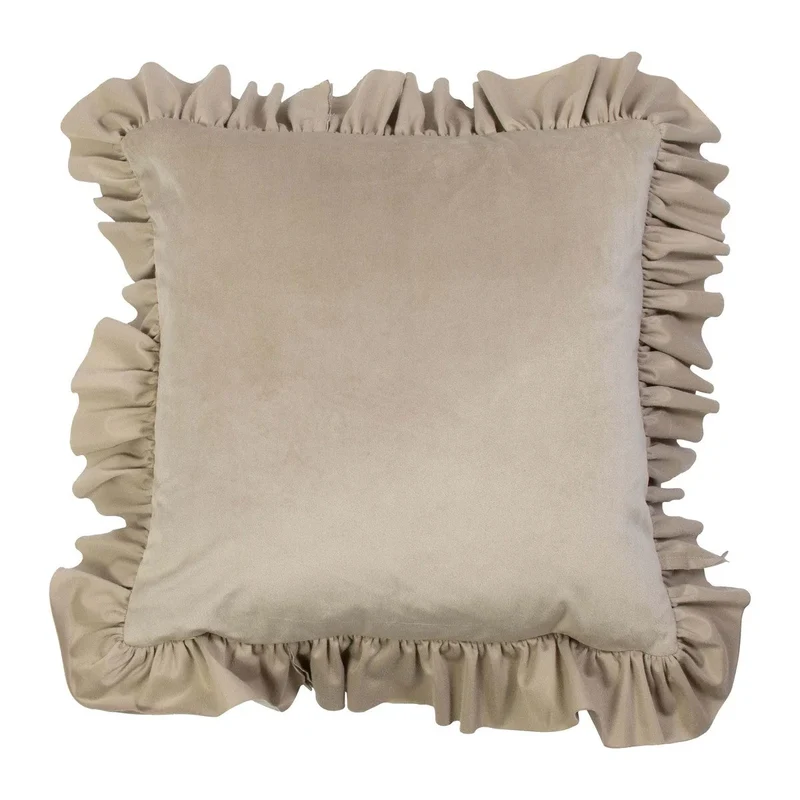Coussin en Velours Beige avec Volants Élégants