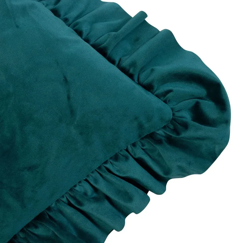 Coussin en Velours Vert Pétrole avec Volants Élégants