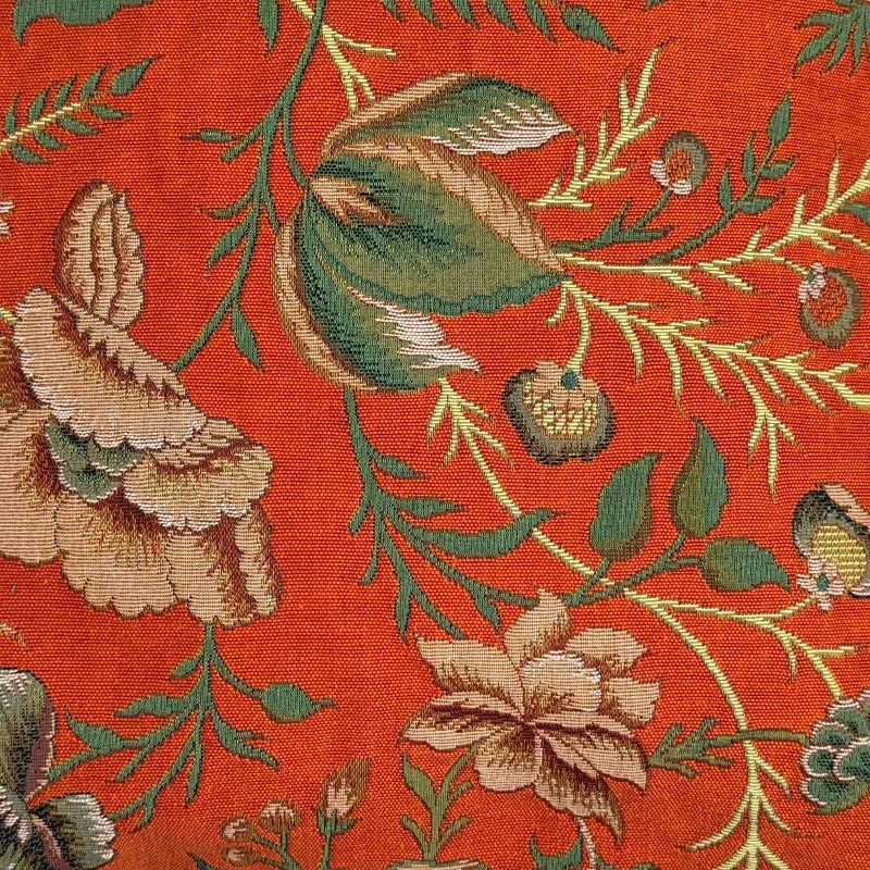 Coussin Orange – Motif de Pivoines, Inspiration Toile de Jouy (Tissage Jacquard)
