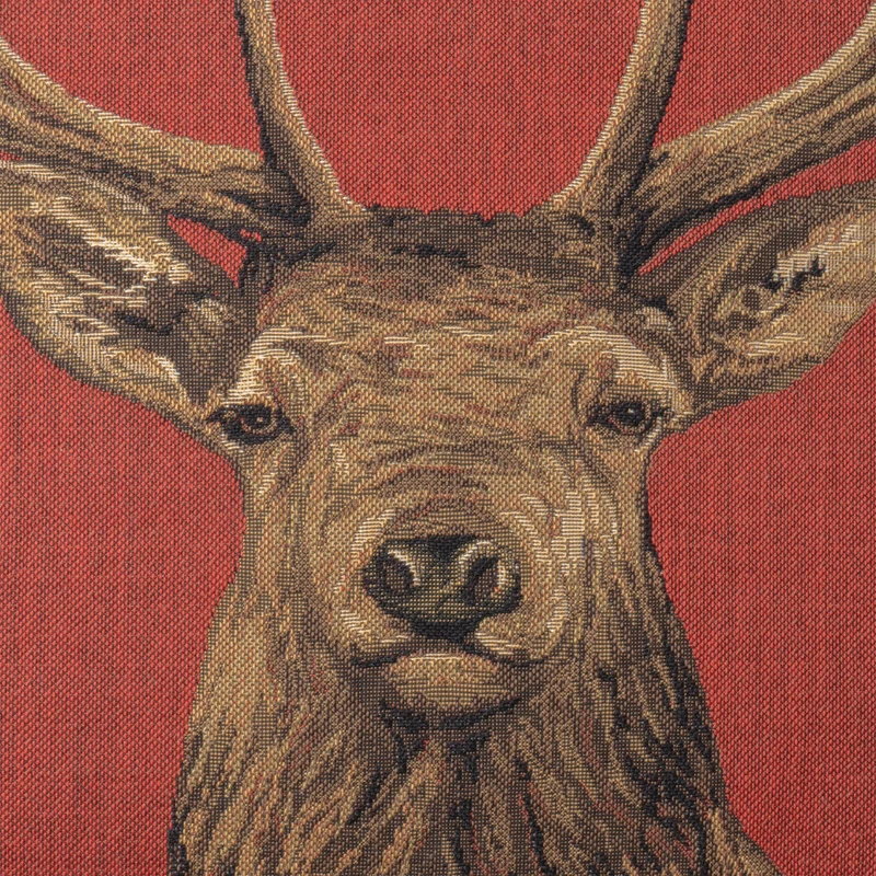 Coussin Rouge à Motif de Cerf (Tissu Gobelin)