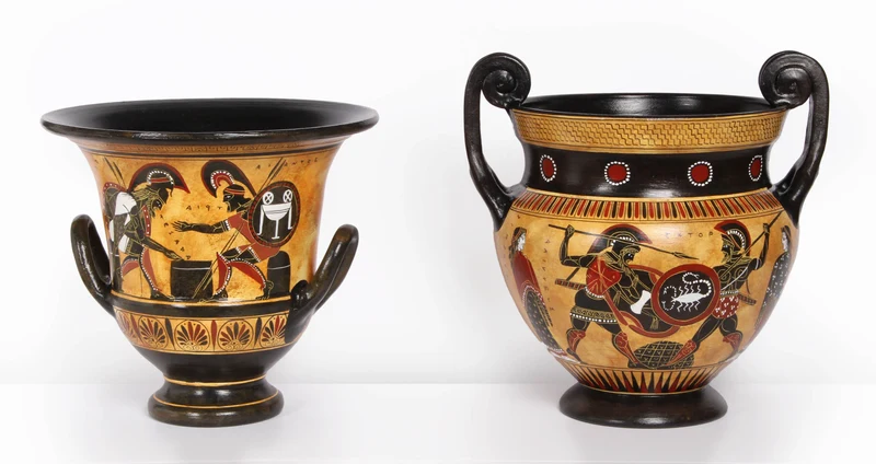 Cratère grec avec Achille et Hector à figures noires