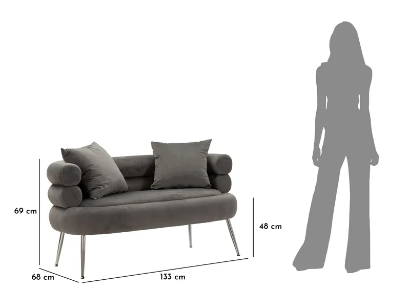 Canapé en velours gris graphite avec coussins – Canapé 2 places Silvery Plus