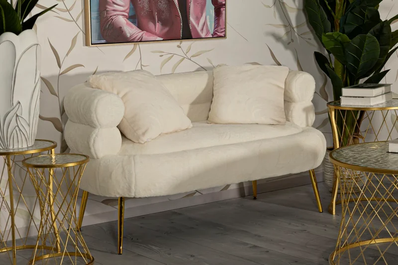 Canapé rembourré crème avec coussins – Canapé 2 places Soffy Plus