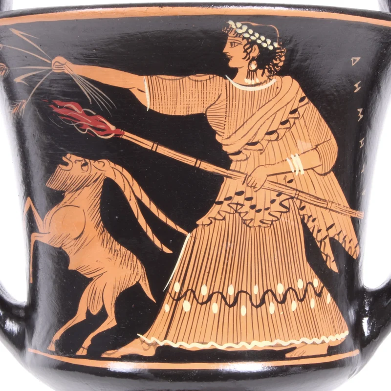 Canthare grec avec Athéna et Déméter à figures rouges