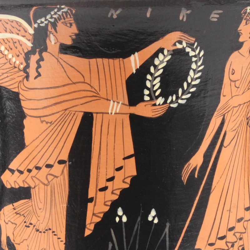 Canthare grec avec Niké et Zeus à figures rouges