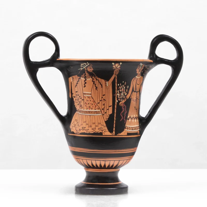 Canthare grec avec Niké et Zeus à figures rouges