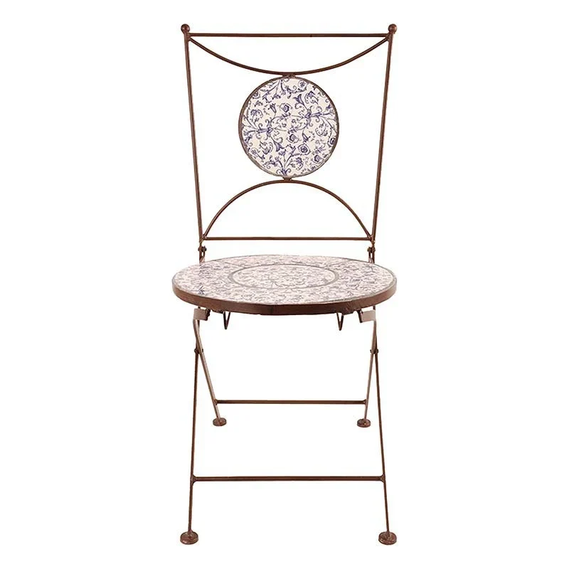 Chaises Pliantes d’Extérieur avec Incrustation en Céramique Méditerranéenne, Lot de Quatre