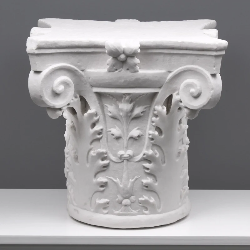Chapiteau de la colonne toscane - grande sculpture en marbre blanc
