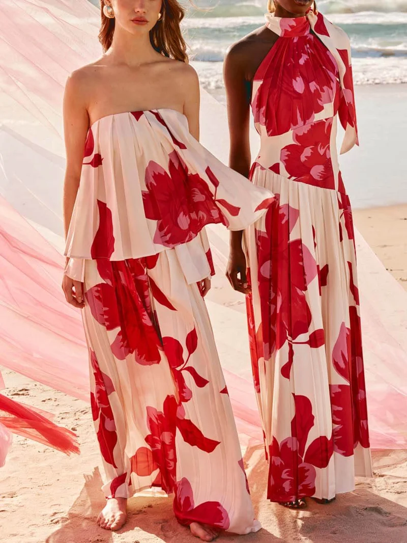 Elegant Printed Satin Ruched Strapless Top