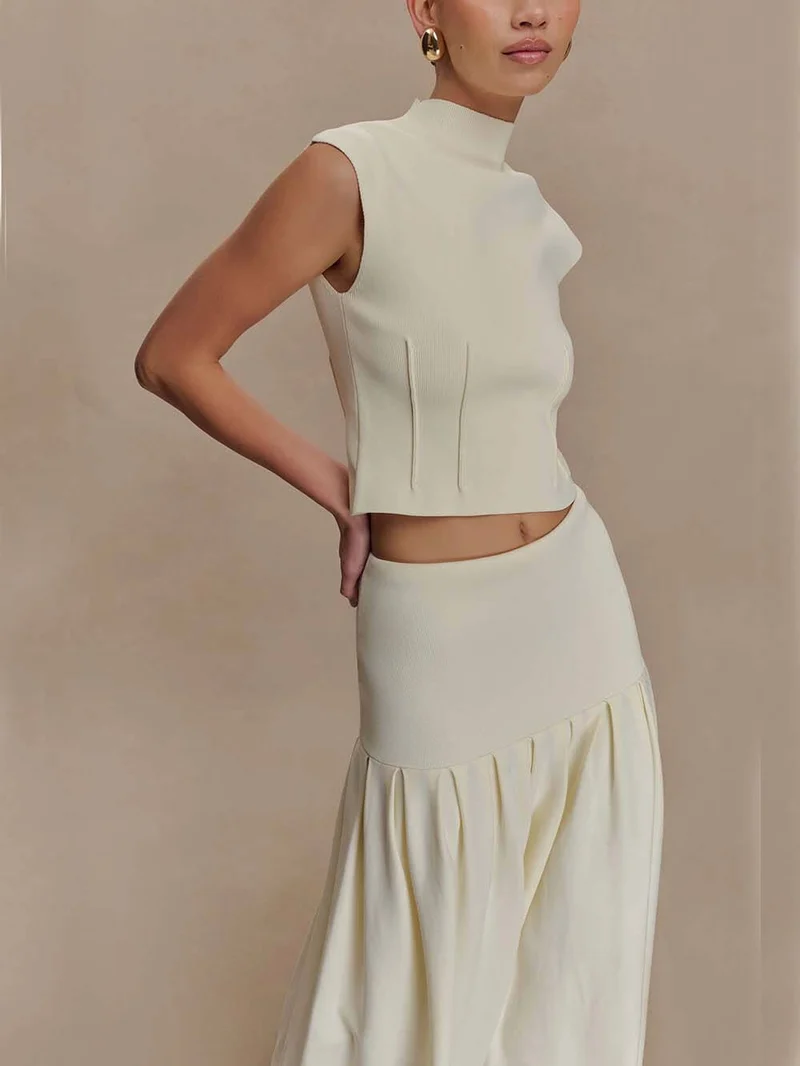 Exquisite High Neck Bandage Knit Top
