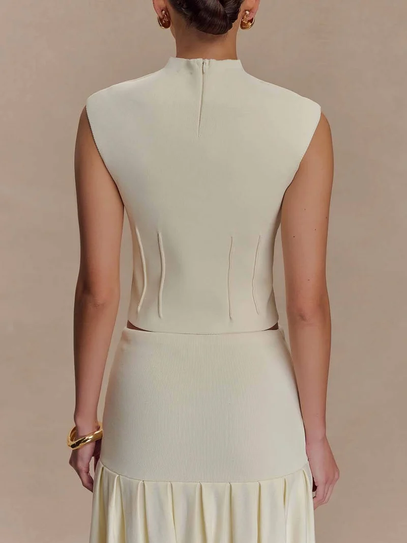 Exquisite High Neck Bandage Knit Top