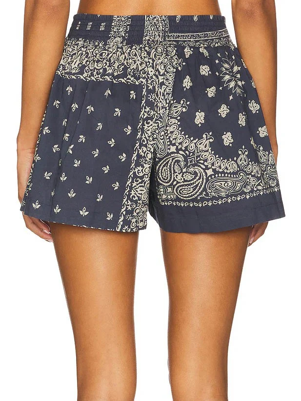 Retro Paisley Print Shorts And Long-Sleeved Shirt Two-Piece Set