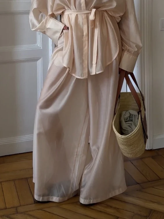 Elegant Sheer Wide-Leg Pants