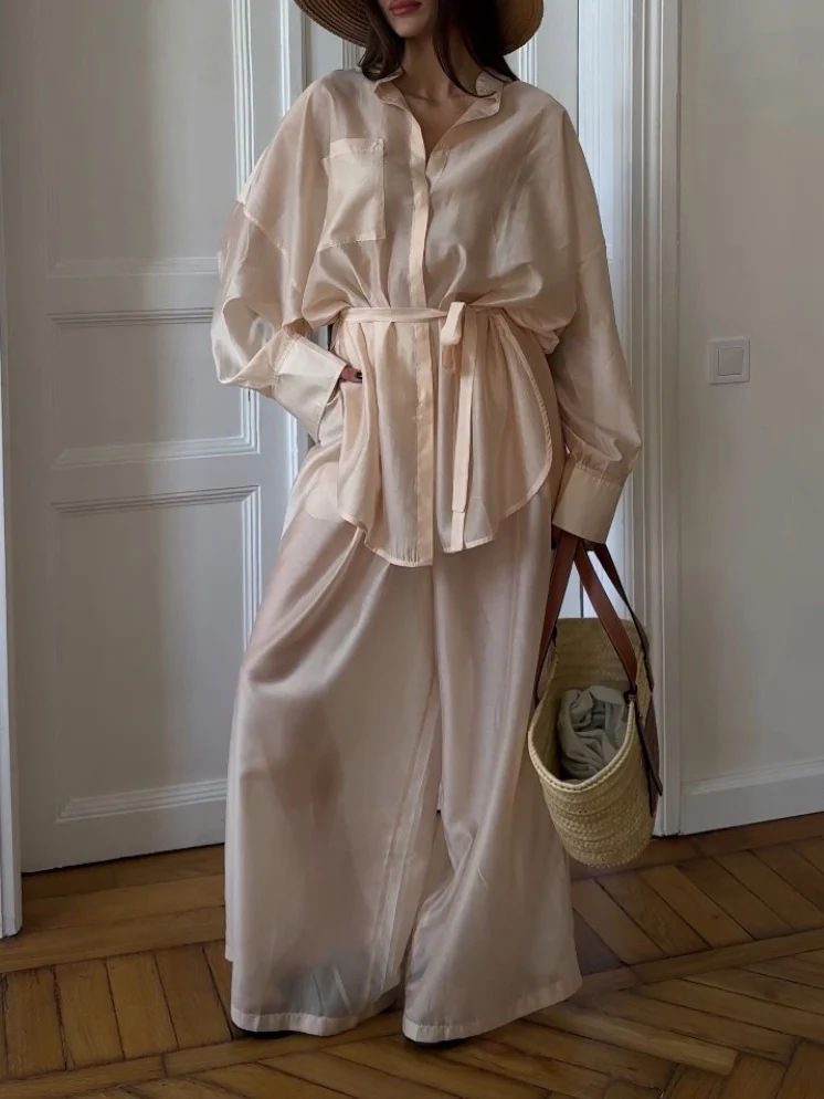 Elegant Sheer Wide-Leg Pants