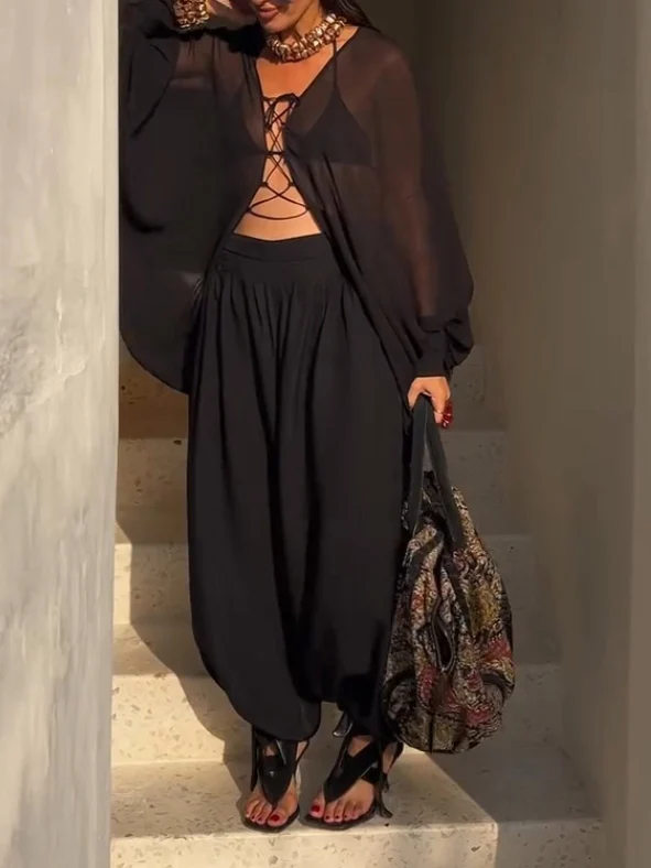 Elegant Flowing High-Waist Harem Pants