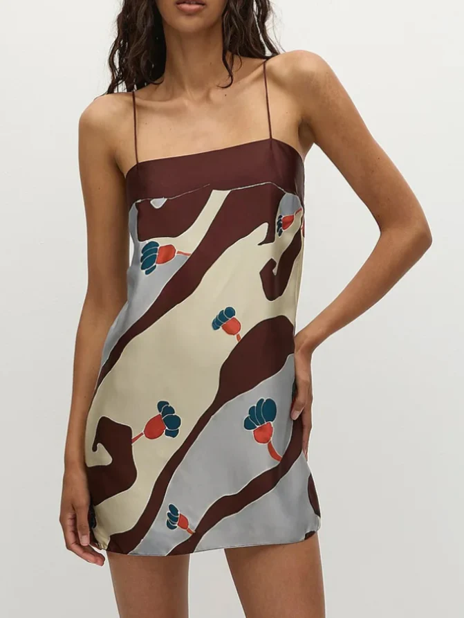 Unique Satin Abstract Floral Print Tank Top