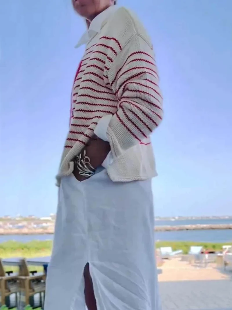 Retro Cream And Red Striped Lobster Sweater