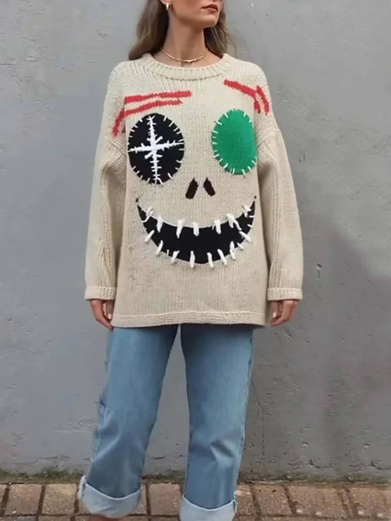 Graffiti Evil Smile Oversized Sweater
