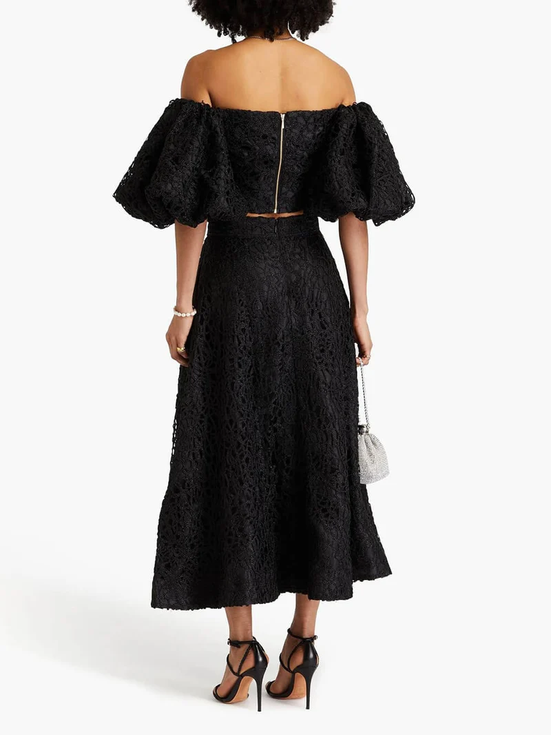 Delicate Off-Shoulder Lace Crochet Wide-Sleeve Top