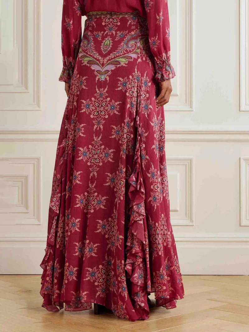 Exquisite Bohemian Ruffled Printed Chiffon Shirt