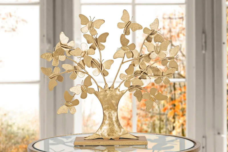 Décoration d’arbre en forme de papillon doré (sculpture moderne)