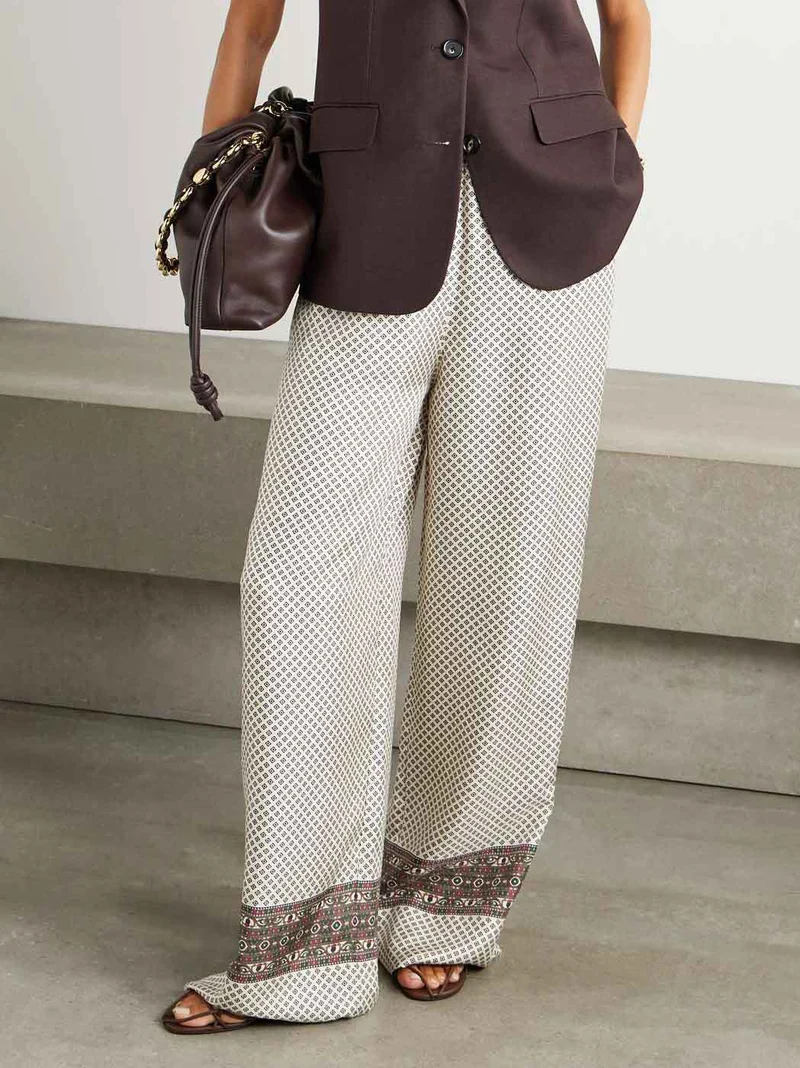 Retro Geometric Print Satin Wide-leg Pants