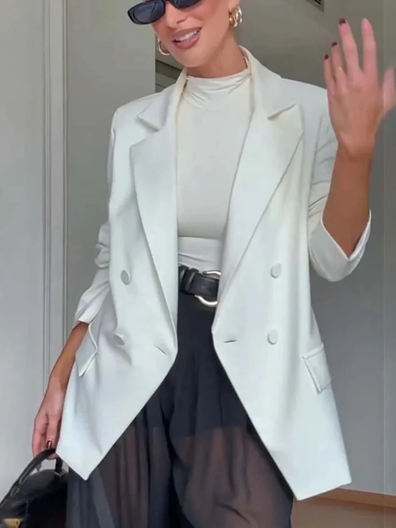 Classic Autumn Avenue Double-breasted Long Sleeve Lapel Loose Blazer