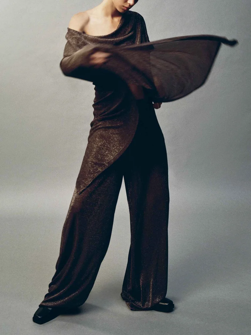 Exquisite Asymmetrical Shawl Pants Two-Piece Set