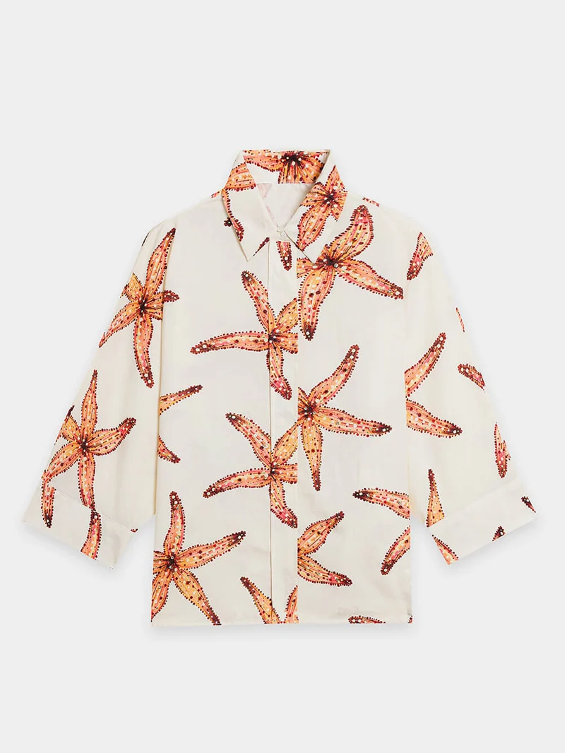 Unique Starfish Print Loose Pocket Straight Pants