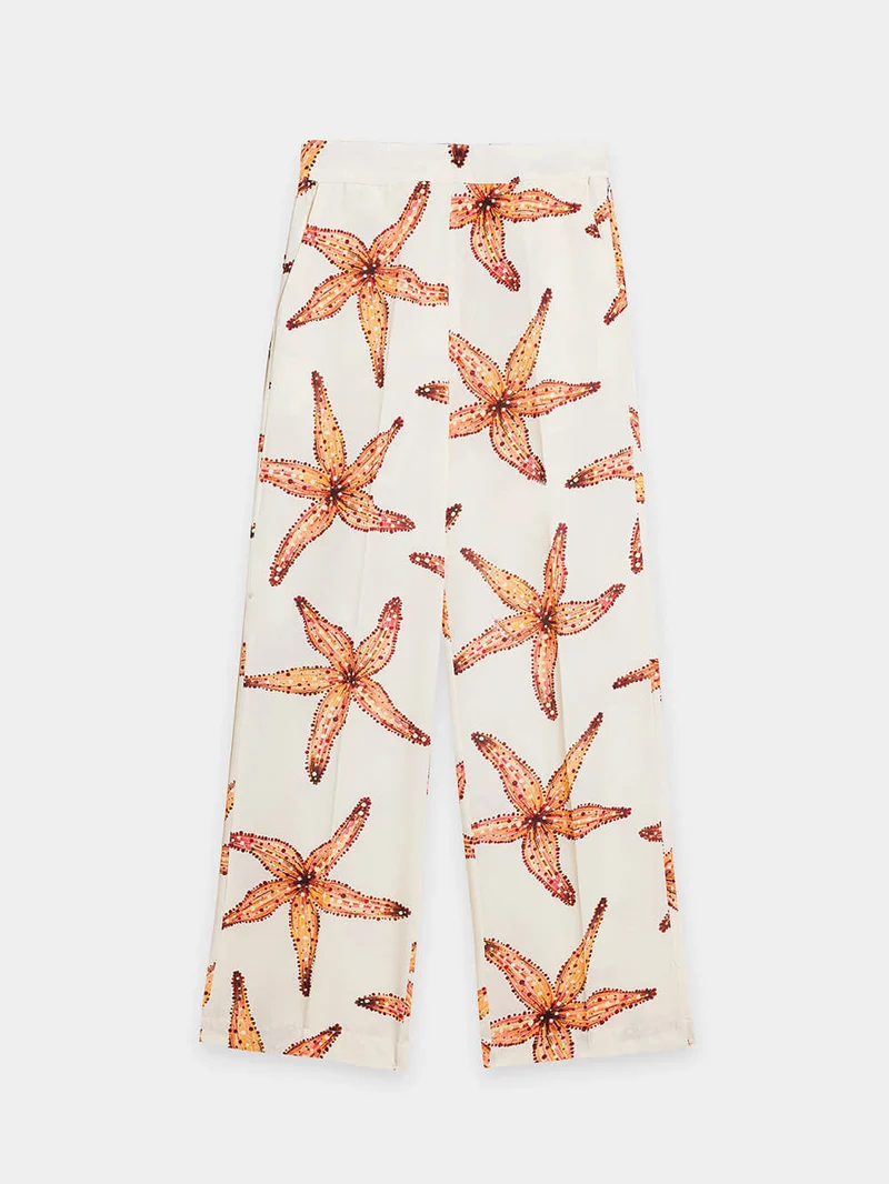 Unique Starfish Print Loose Pocket Straight Pants