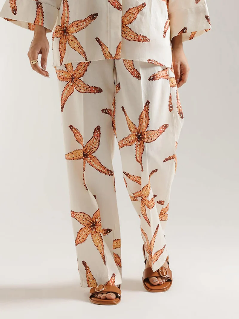Unique Starfish Print Loose Plus-Size Button-Up Shirt