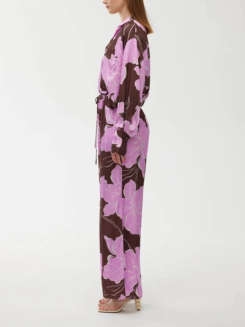 Casual Magnolia Print Asymmetric Loose Button-Up Shirt
