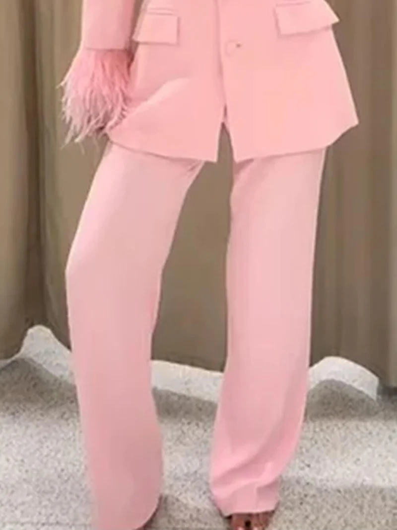 Elegant Pink Patchwork High-Waist Blazer Pants