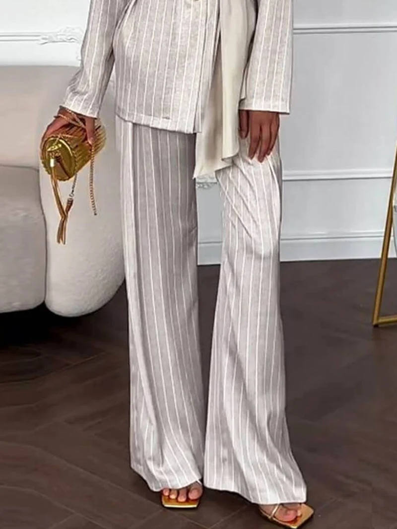 Exquisite Striped Print High-Waist Straight Pants