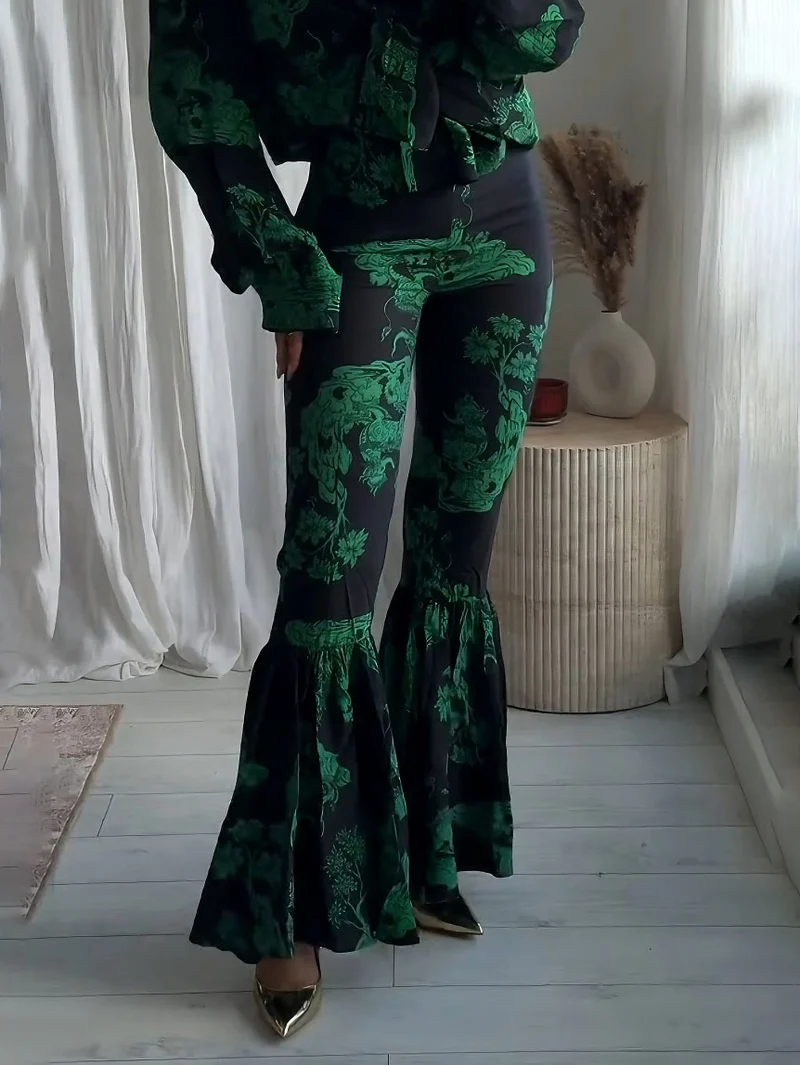Exquisite Abstract Print Flared Pants