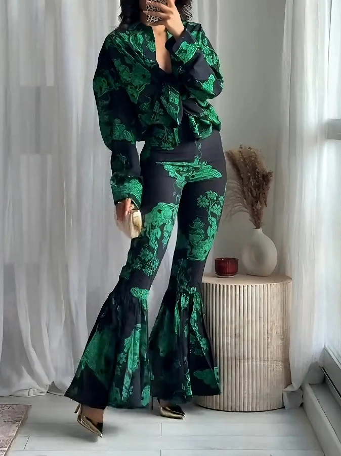 Exquisite Abstract Print Flared Pants
