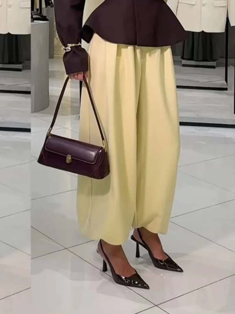 Retro Ruched High-Waist Lantern Pants