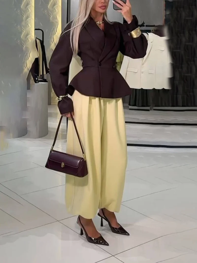 Retro Ruched High-Waist Lantern Pants